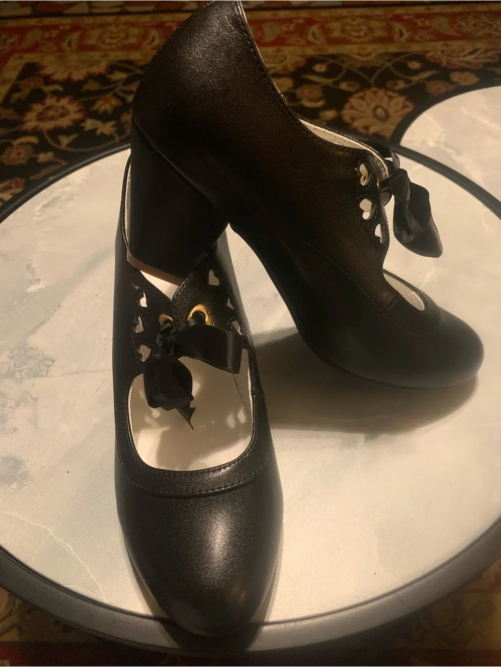 Girls Black Mary Jane Ribbon Shoes